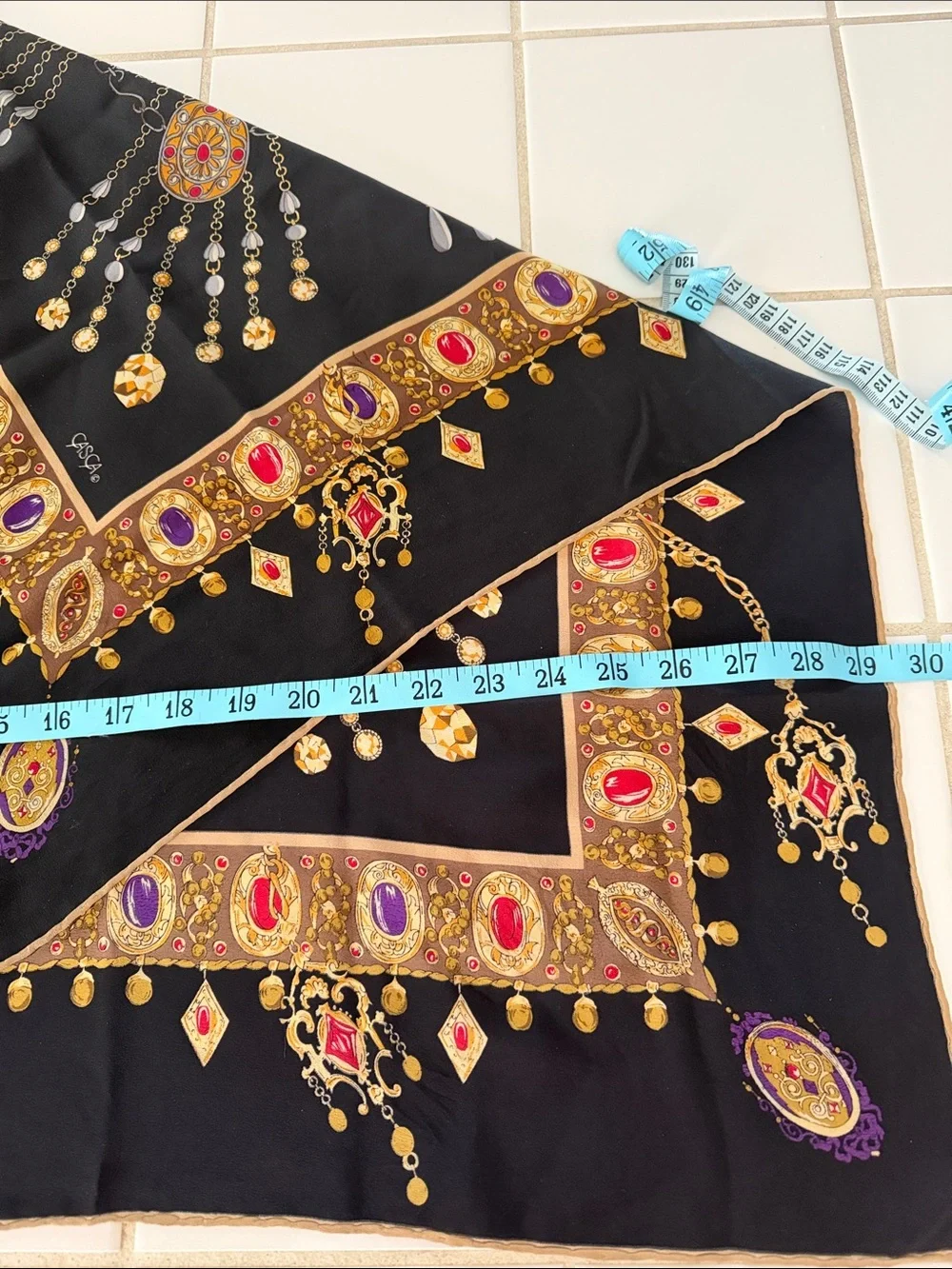 80s Trompe L'Oeil Jewel Status Print Vintage Silk Square Scarf Headscarf CASCA